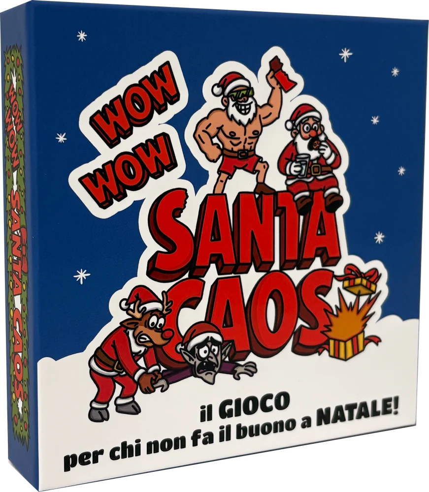 Santa Caos — scatola vista di tre quarti
