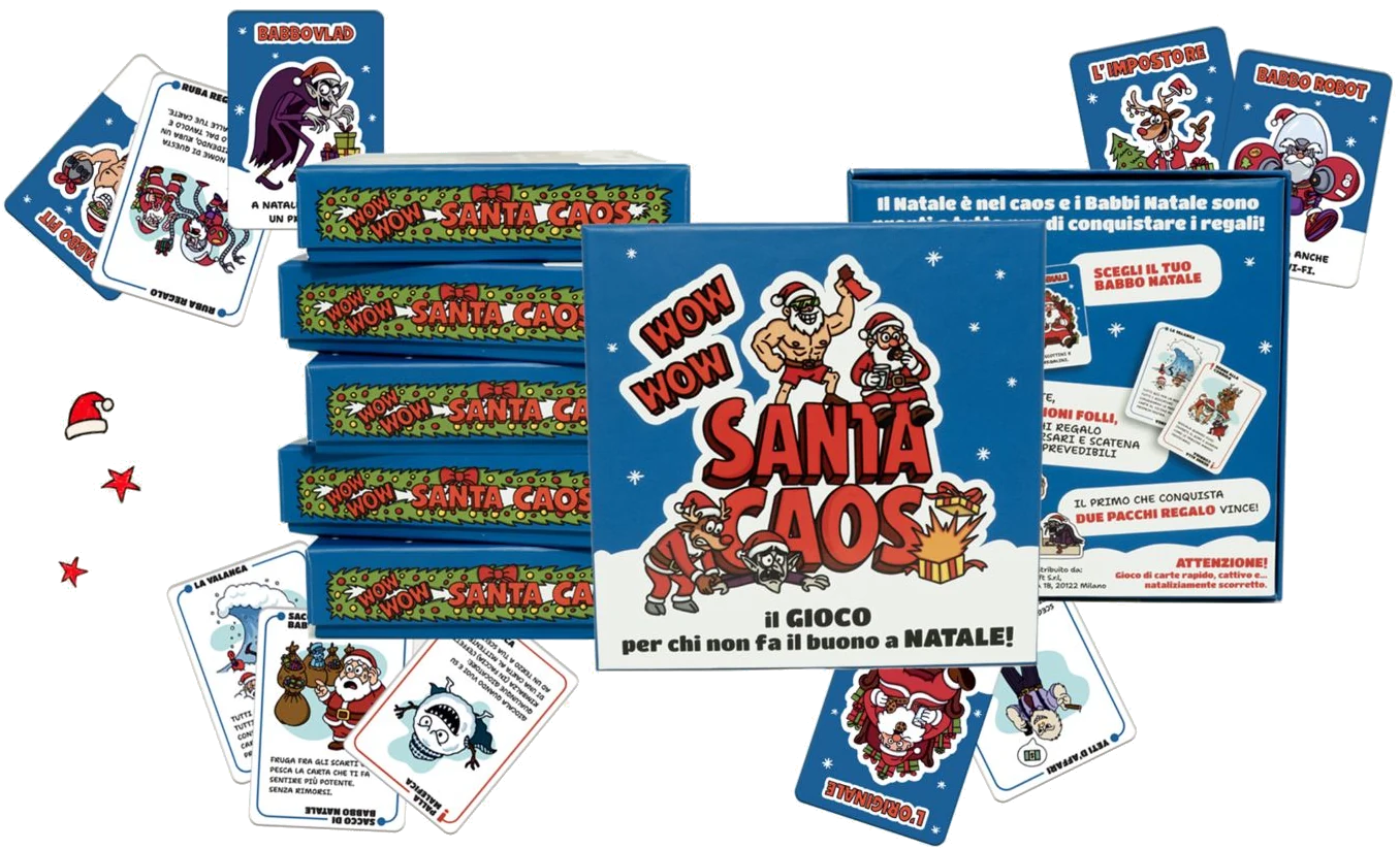 WOW WOW Santa Caos — scatole e carte del gioco